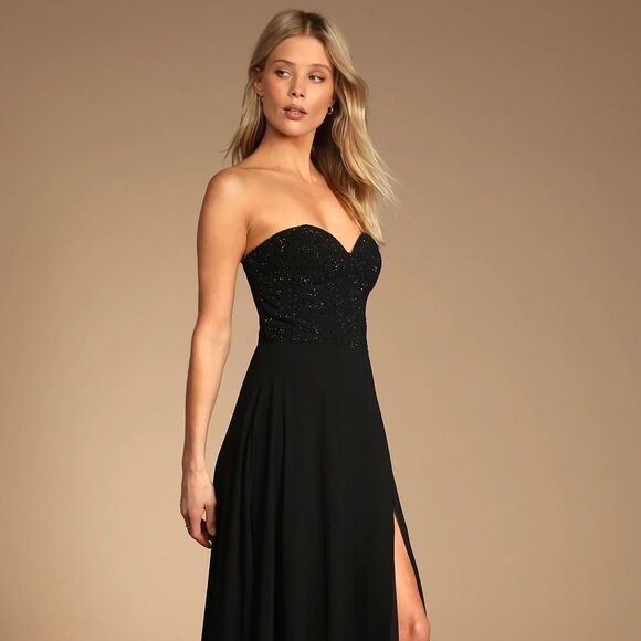 Lulus Remember This Moment Black Rhinestone Strapless Maxi Dress Size Medium NEW - Picture 12 of 12